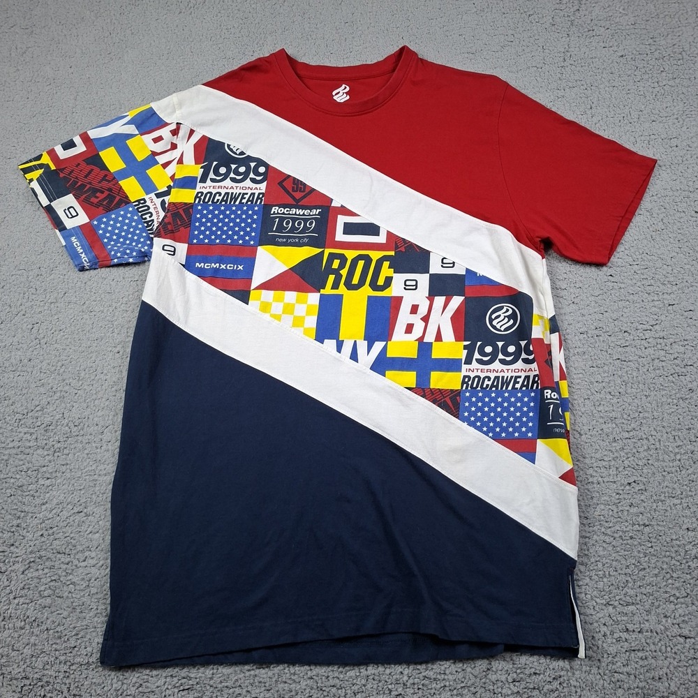 Vintage 90's Streetwear Rocawear Men's T shirt Size 2XLT Colorblock Tee Y2K